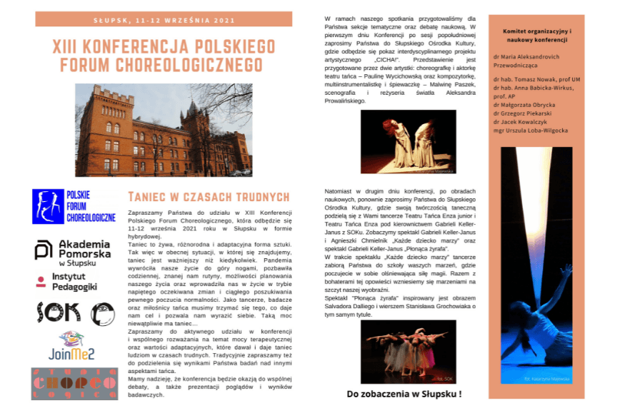 XIII KONFERENCJA POLSKIEGO FORUM CHOREOLOGICZNEGO PT. TANIEC W CZASACH TRUDNYCH