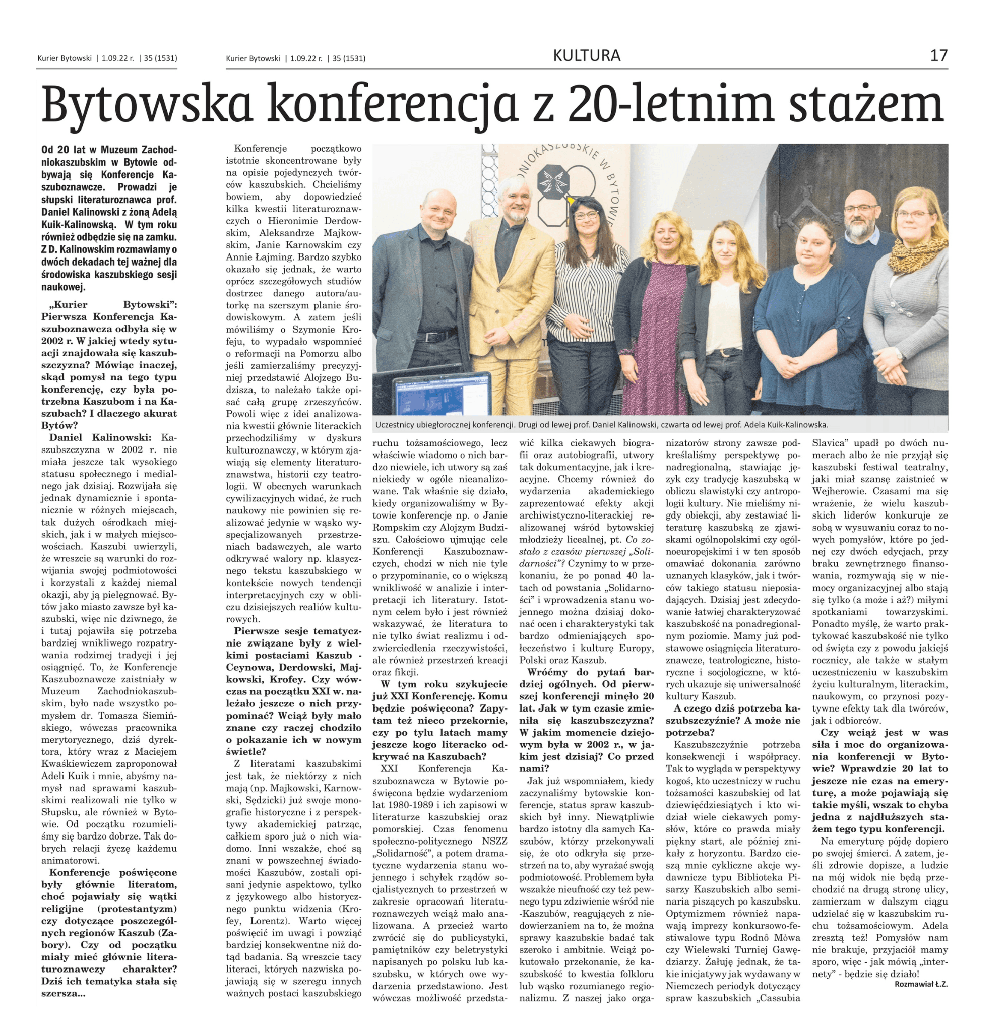 Profesor Daniel Kalinowski we wrześniowym "Kurierze Bytowskim"